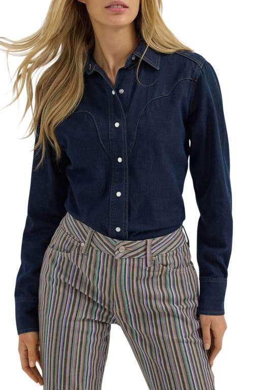 Wrangler Western Cotton Denim Shirt In Frosted Denim