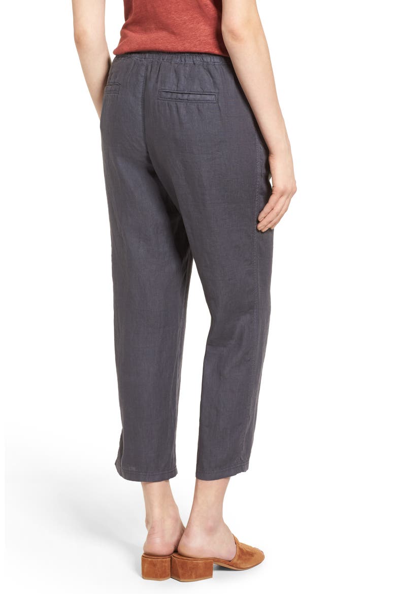 Linen Crop Pants, Alternate, color, GREY EBONY