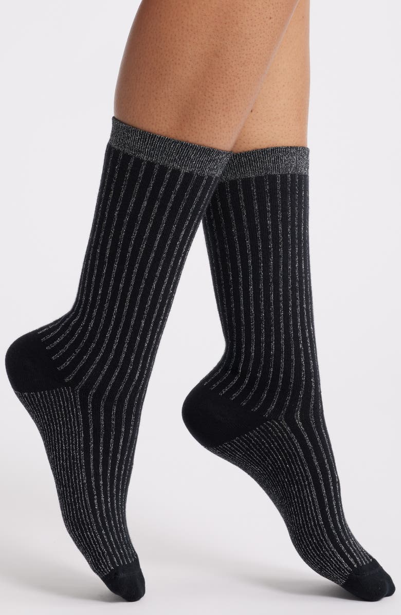 Nordstrom Sparkle Stripe Crew Socks, Main, color, Black