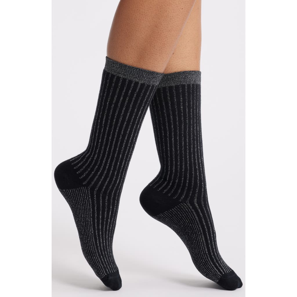 Nordstrom Sparkle Stripe Crew Socks In Black