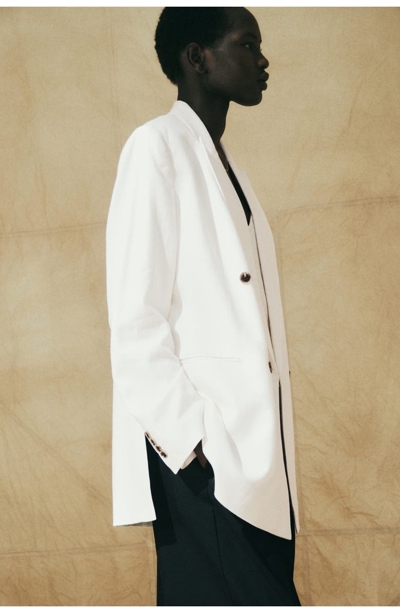 H&M Linen-blend Blazer, Alternate, color, Cream