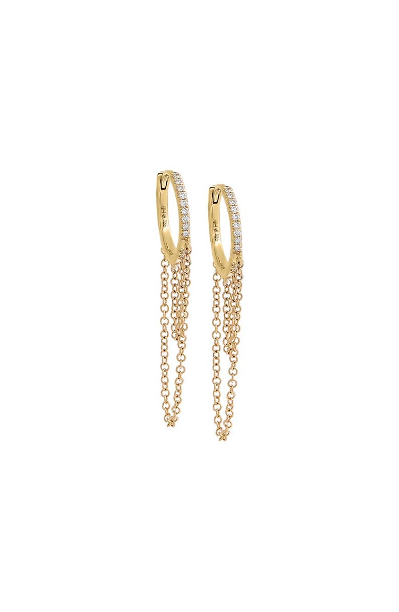 BY ADINA EDEN Diamond Double Drop Chain Huggie Earring 14K, Main, color, 14K Gold