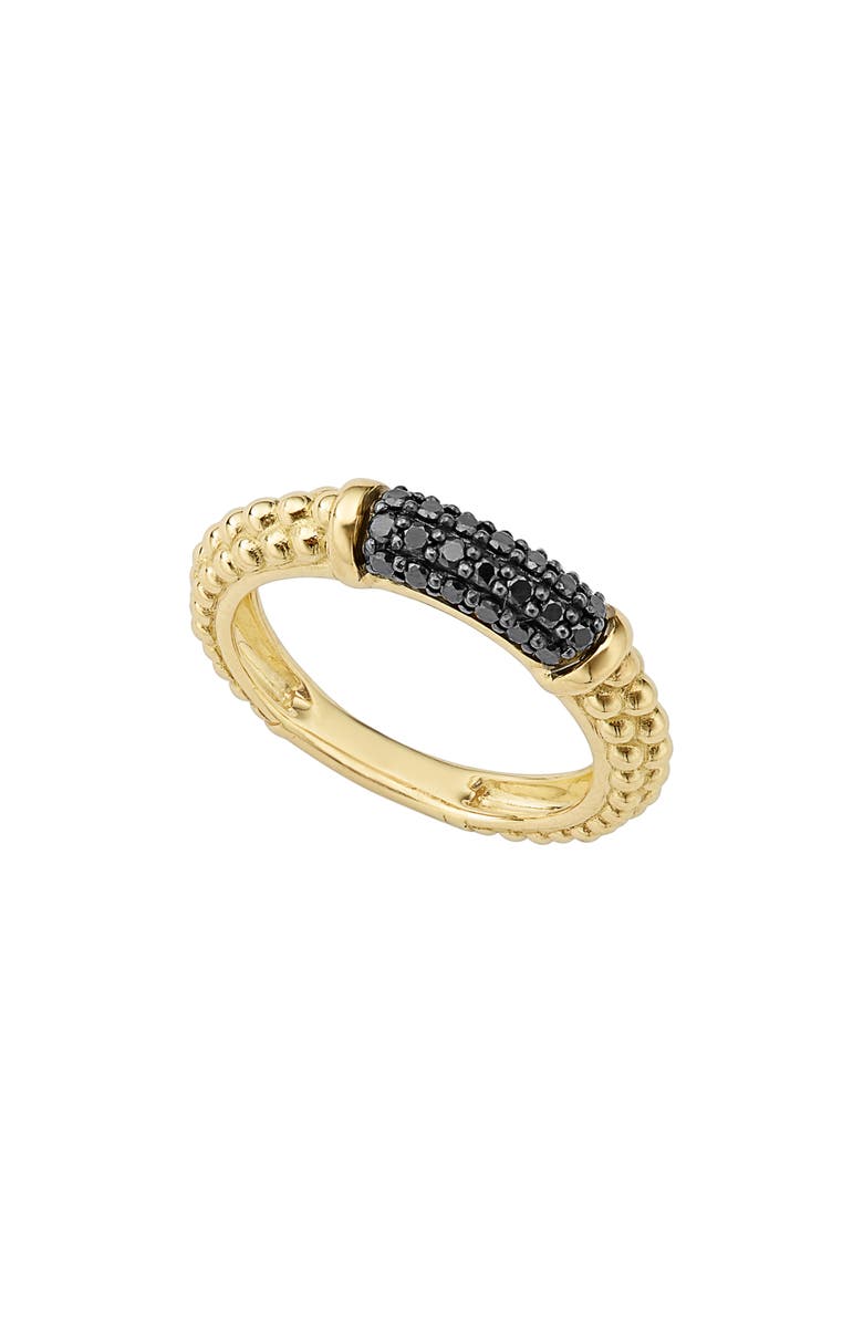 LAGOS Gold & Black Caviar Black Diamond Pavé Stacking Ring, Main, color, Gold