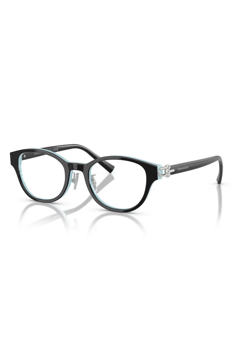 Tiffany & Co. 48mm Small Round Optical Glasses, Alternate, color, Black On Tiffany Blue