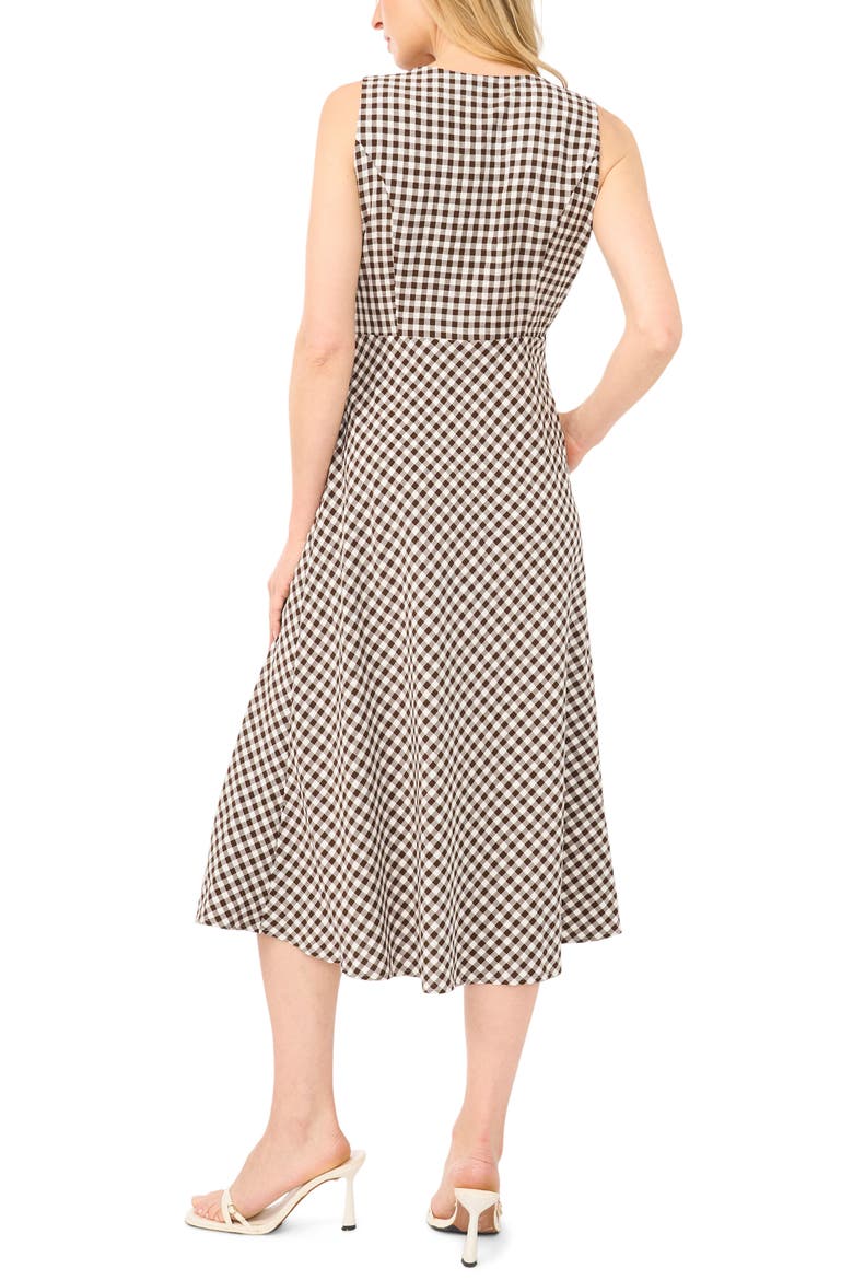 Gingham Sleeveless Faux Wrap Dress, Alternate, color, CHICORY COFFEE