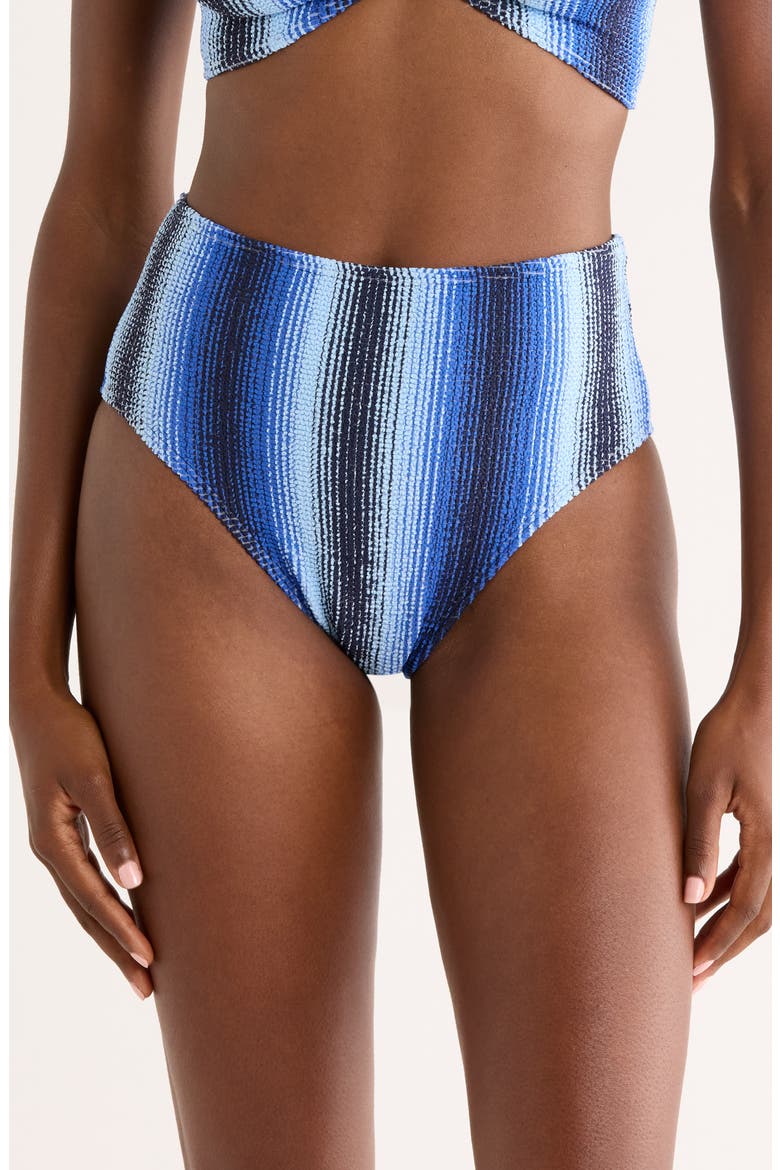 Stripe High Leg Bikini Bottoms, Main, color, FEVEN BLUE