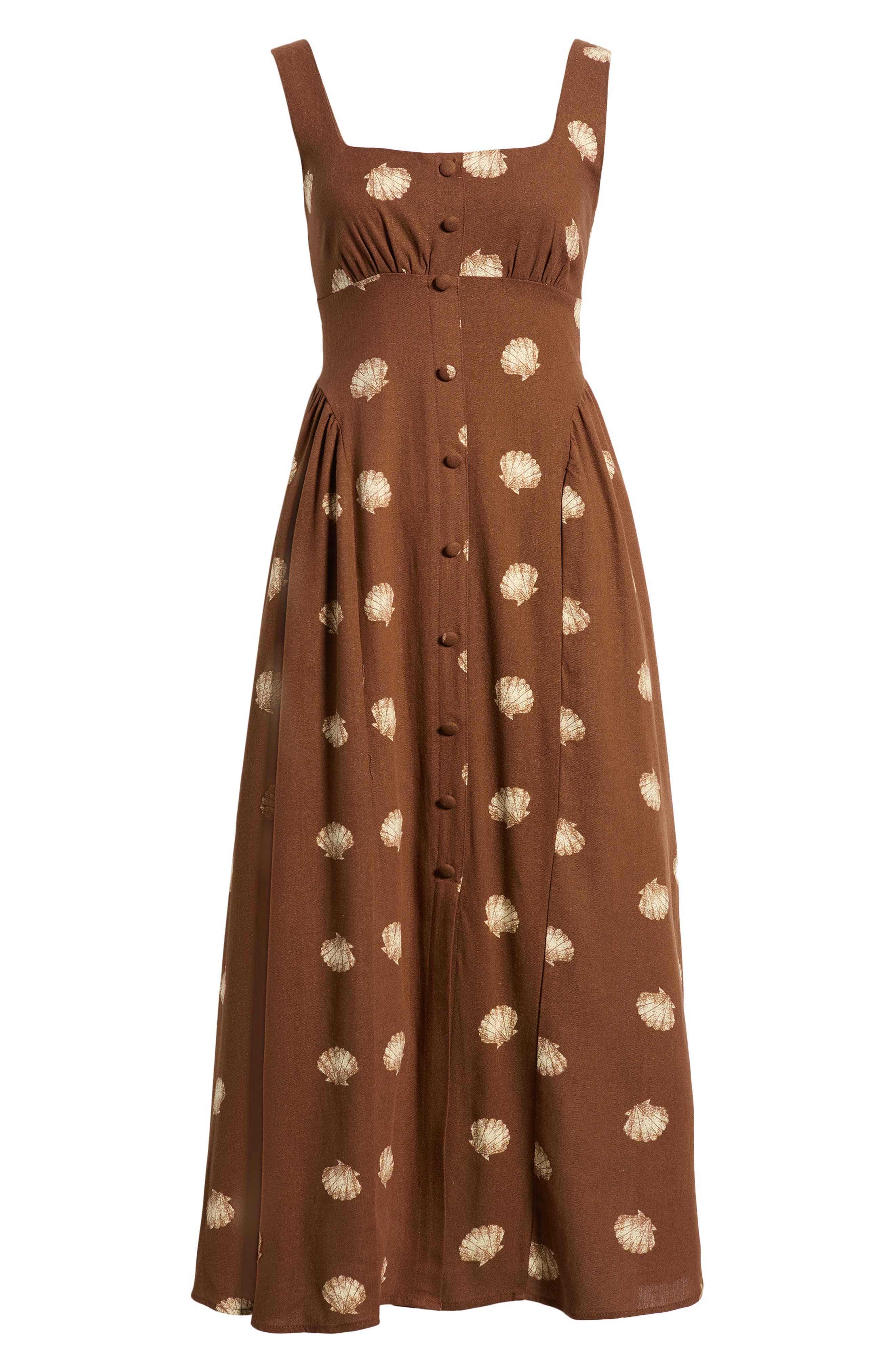 brown seashell dress Blu Pepper Women's Print Midi - Old Navy Women's Light Cupro Cutout to bodice Costume Size:XXL