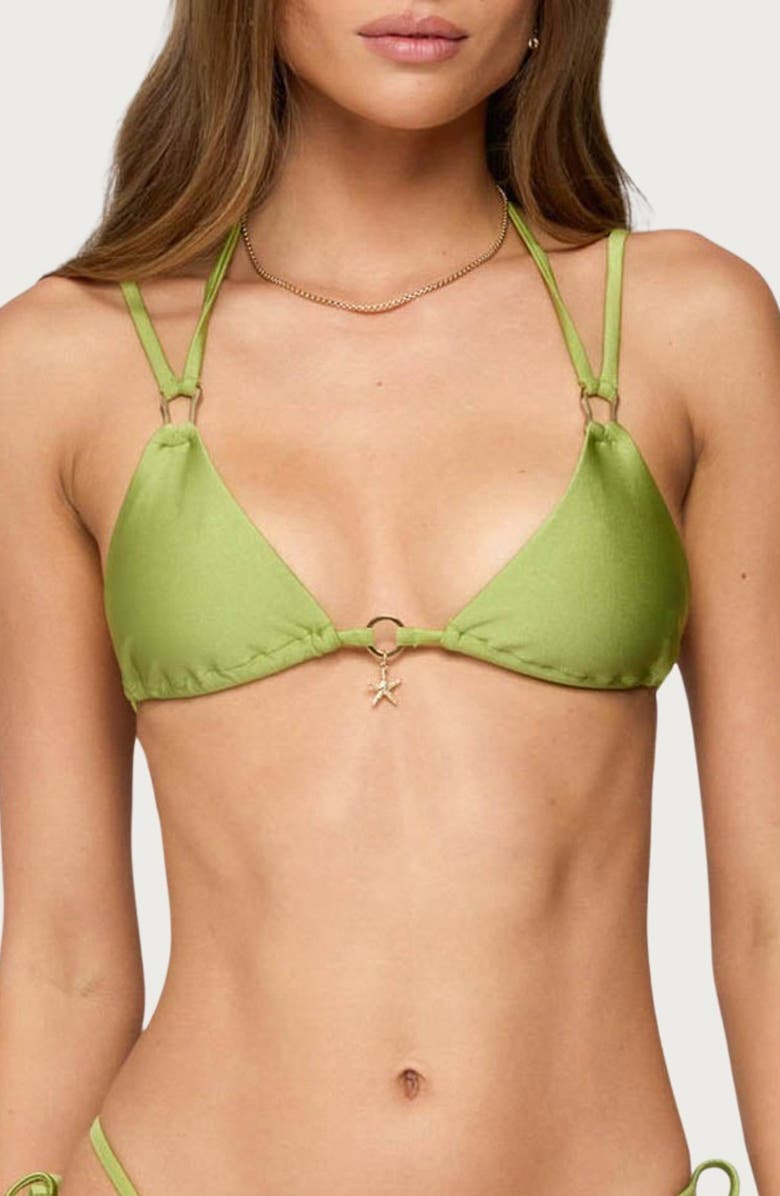 EDIKTED Neve Triangle Bikini Top, Main, color, Green