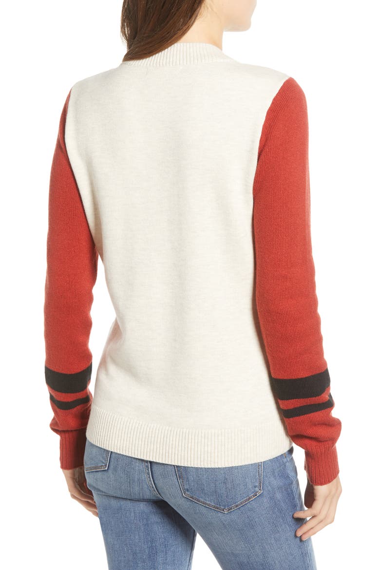 Stripe V-Neck Sweater, Alternate, color, BEIGE OATMEAL- RED COMBO