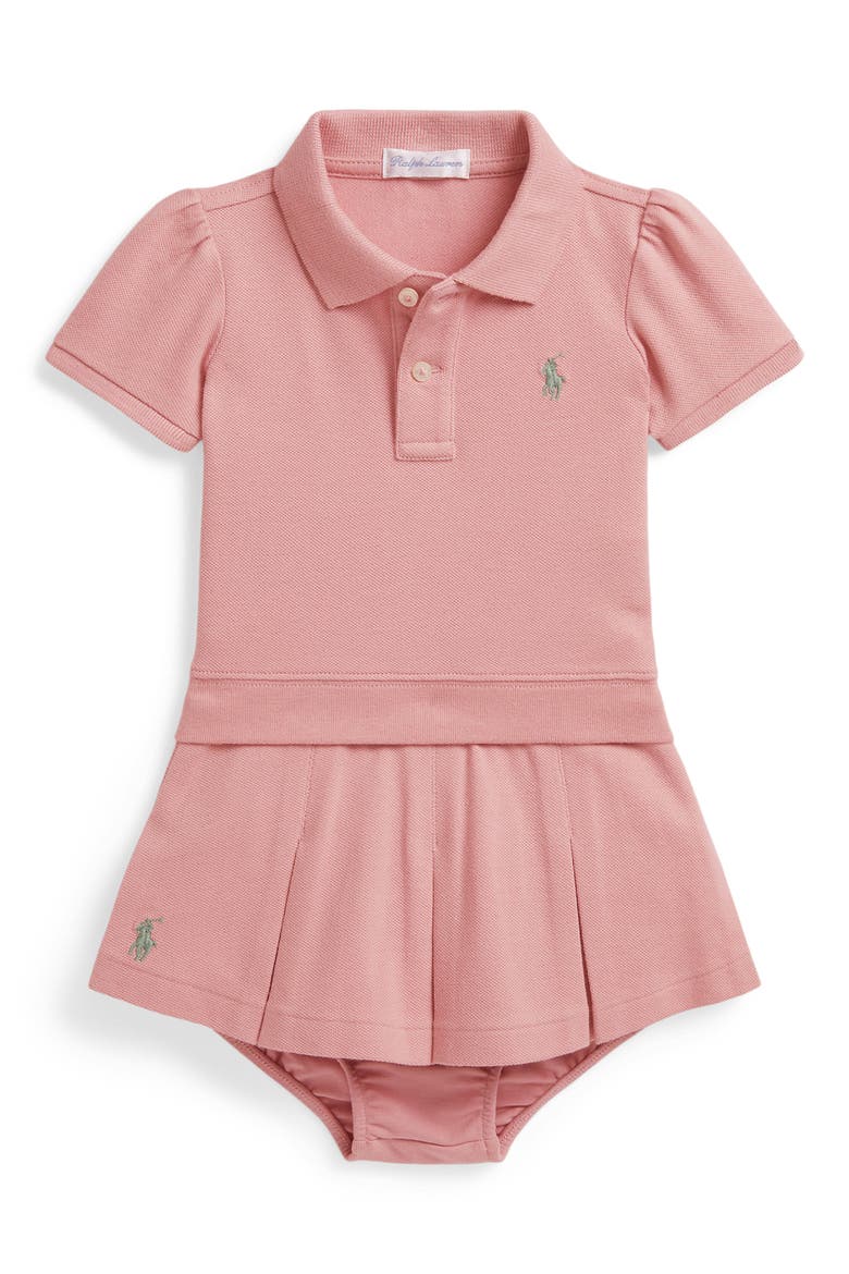 Stretch Mesh Polo Shirt, Skirt & Bloomers Set, Main, color, ADIRONDACK ROSE