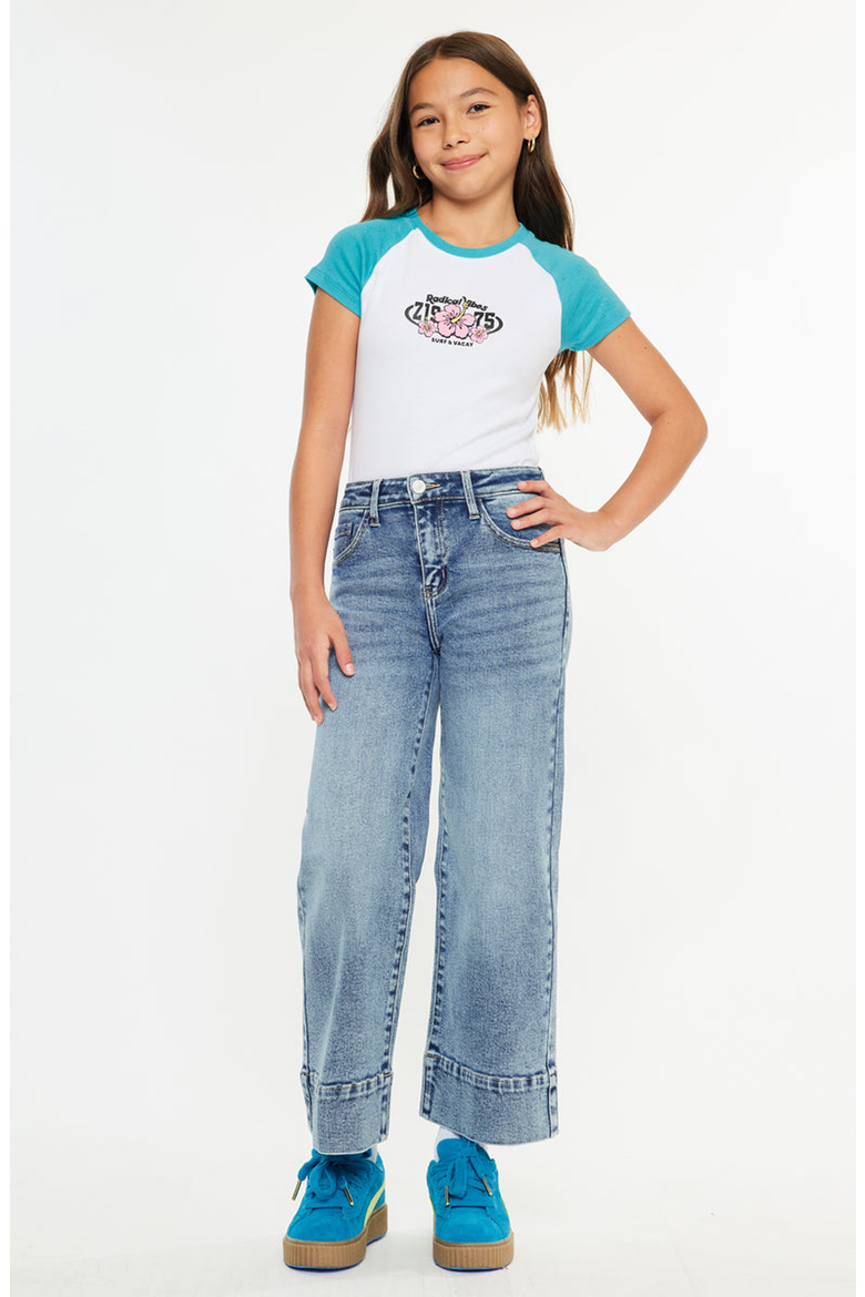 Nellie High Rise Kids Crop Wide Leg Jeans, Alternate, color, Dark Wash