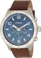 Fossil Brox Multifunction Leather Strap Watch, 50mm
