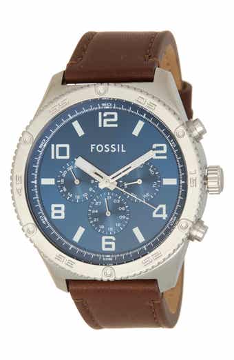 Fossil Brox Multifunction Leather Strap Watch, 50mm