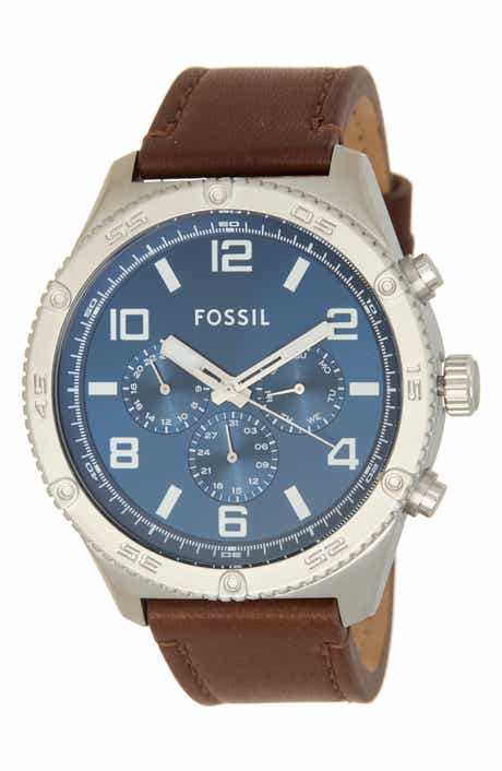 Fossil Brox Multifunction Leather Strap Watch, 50mm