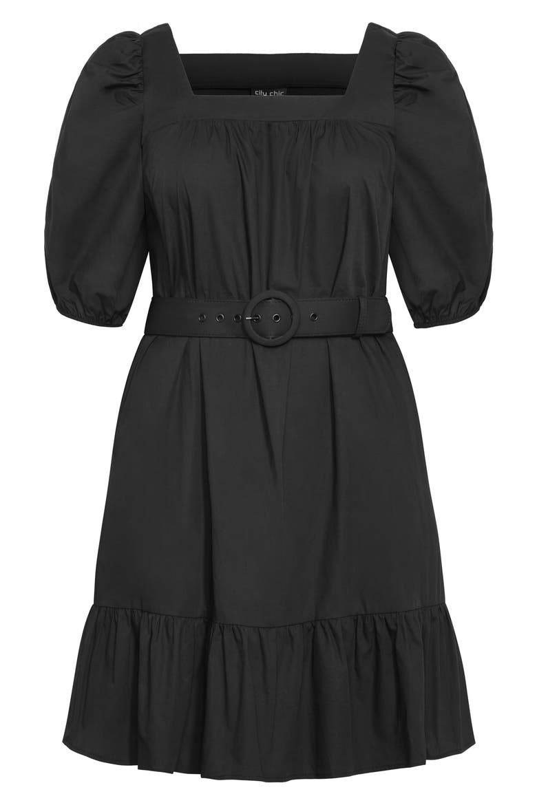 Tetia Belted Puff Sleeve Dress, Alternate, color, BLACK