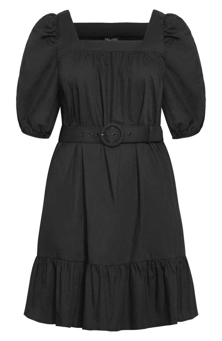 City Chic Tetia Belted Puff Sleeve Dress, Alternate, color, Black