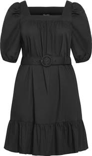 City Chic Tetia Belted Puff Sleeve Dress