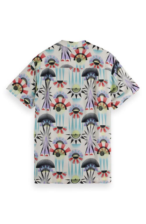 Scotch & Soda Relaxed Fit Print Short Sleeve Button-up Shirt In Luna Pier White