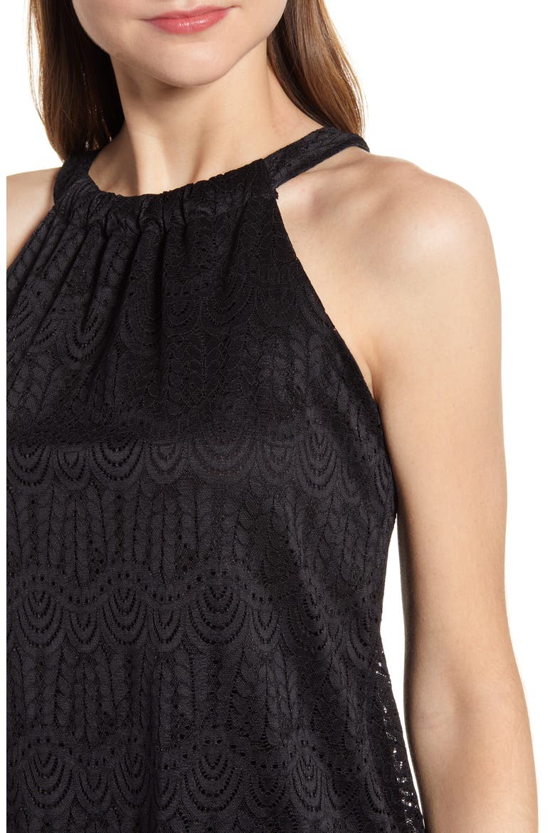 Loveapella Lace Halter Neck Tank Top, Alternate, color, BLACK