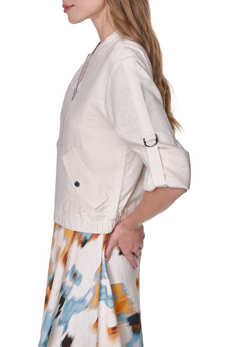 DKNY Linen Blend Bomber Jacket, Alternate, color, Coconut
