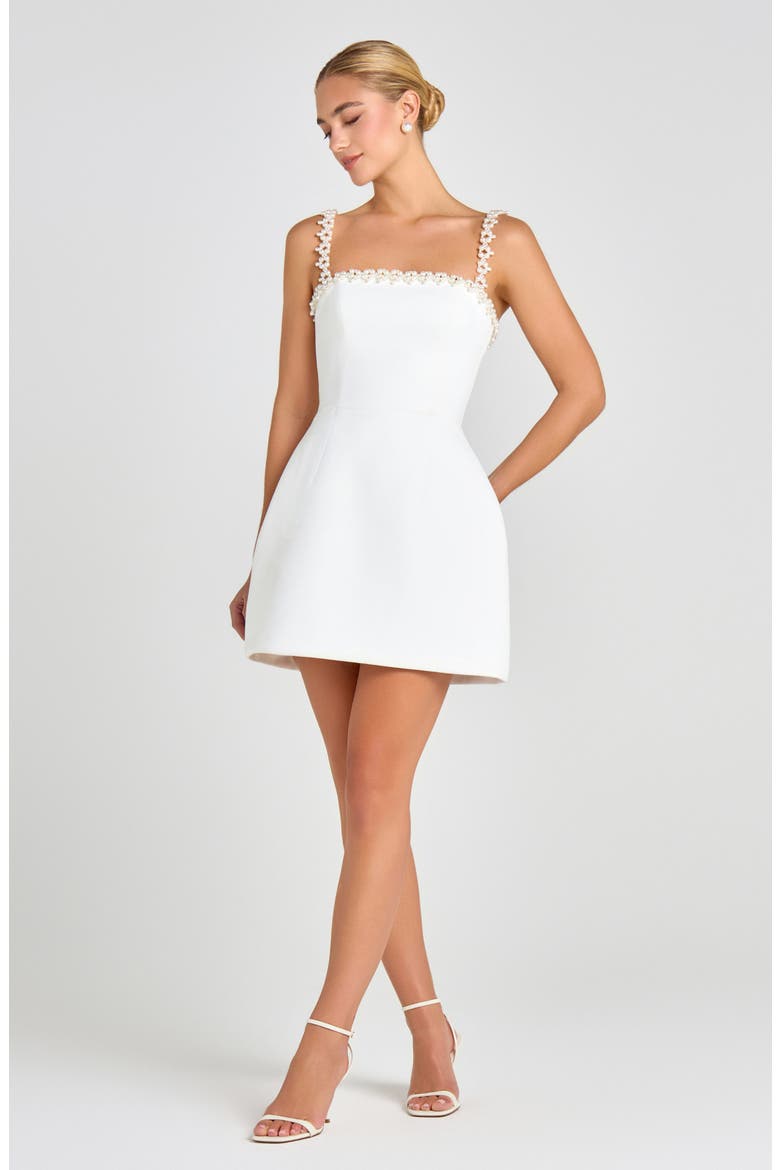 Sleeveless Crepe Minidress, Alternate, color, WHITE