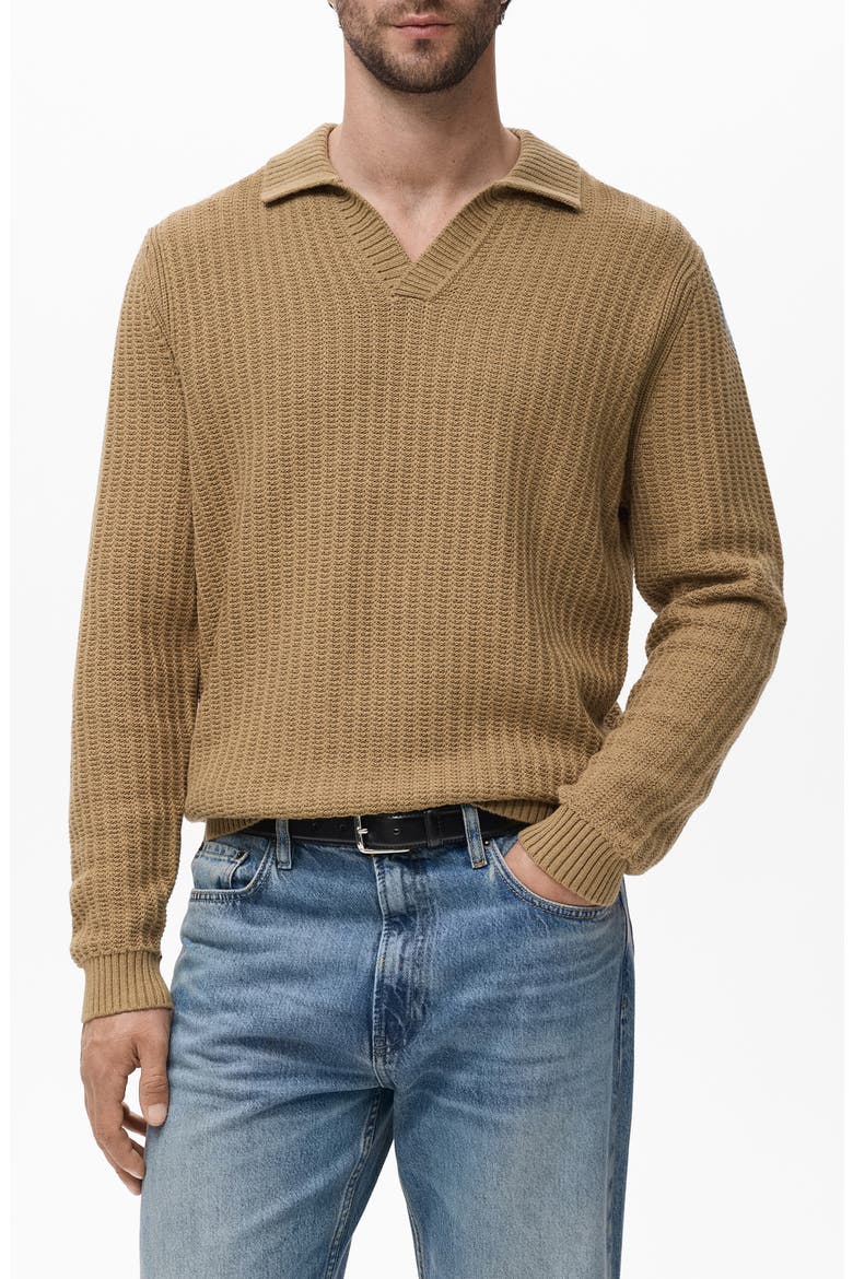 Structured Cotton Polo Sweater, Main, color, BEIGE