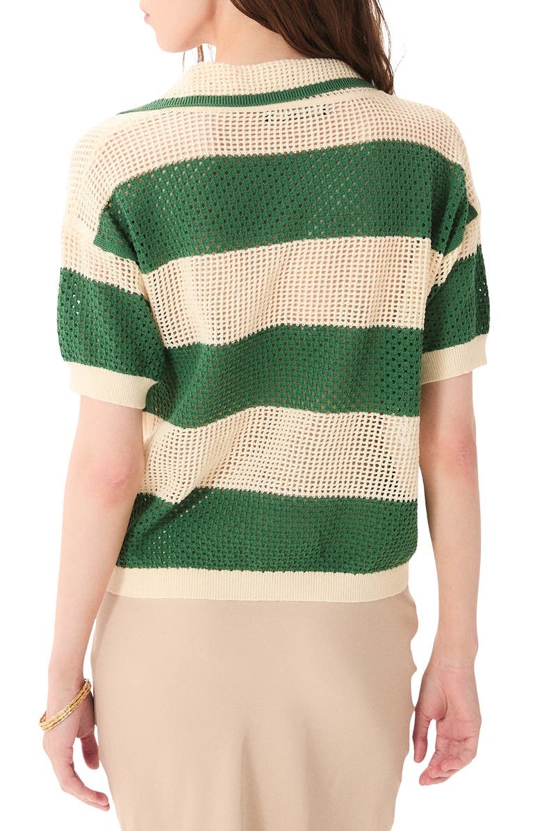 DELUC Chios Open Stitch Polo Top, Alternate, color, Ecru/ Green