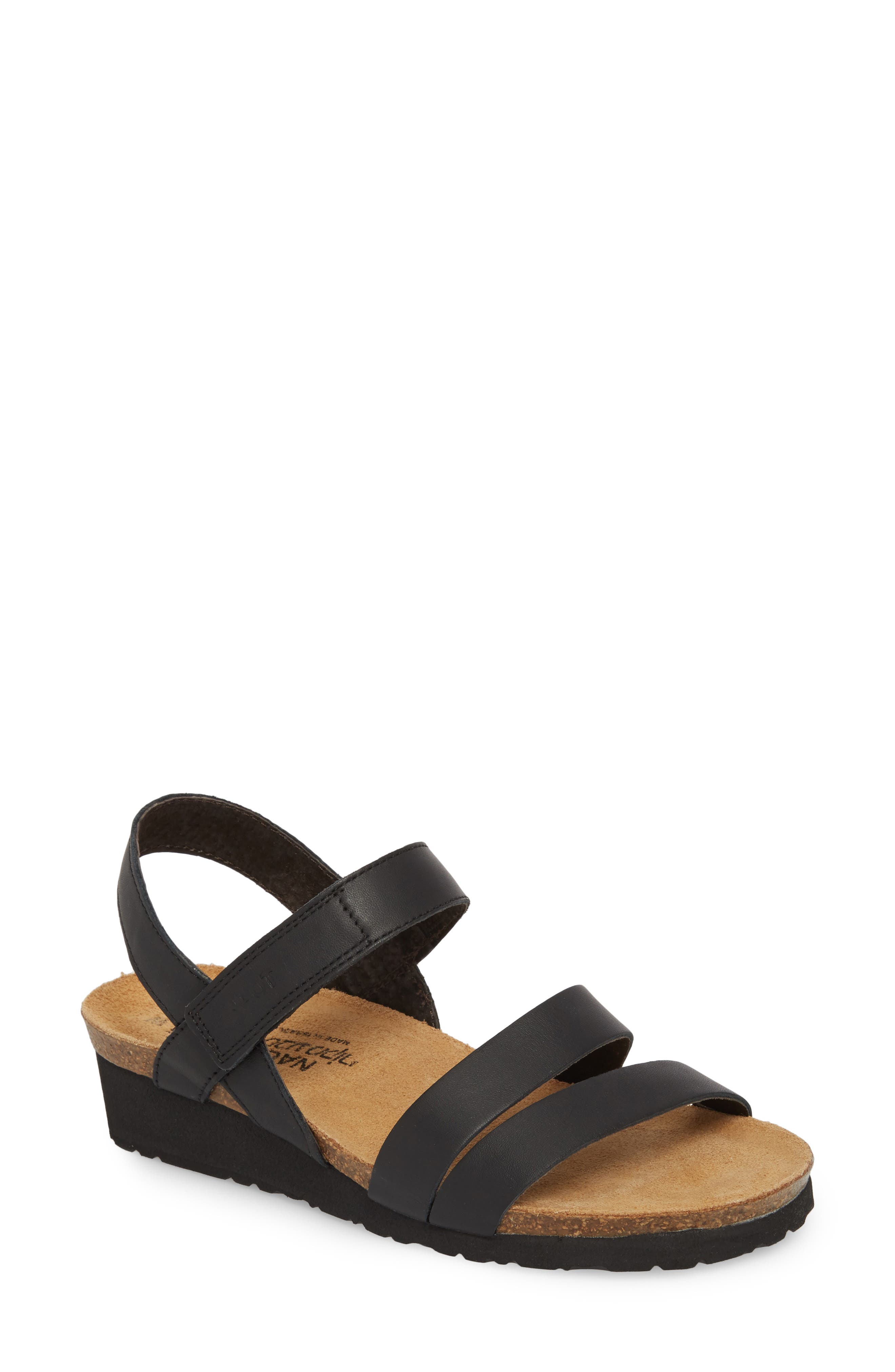 Naot Kayla Wedge Sandal, Main, color, Black Matte Leather