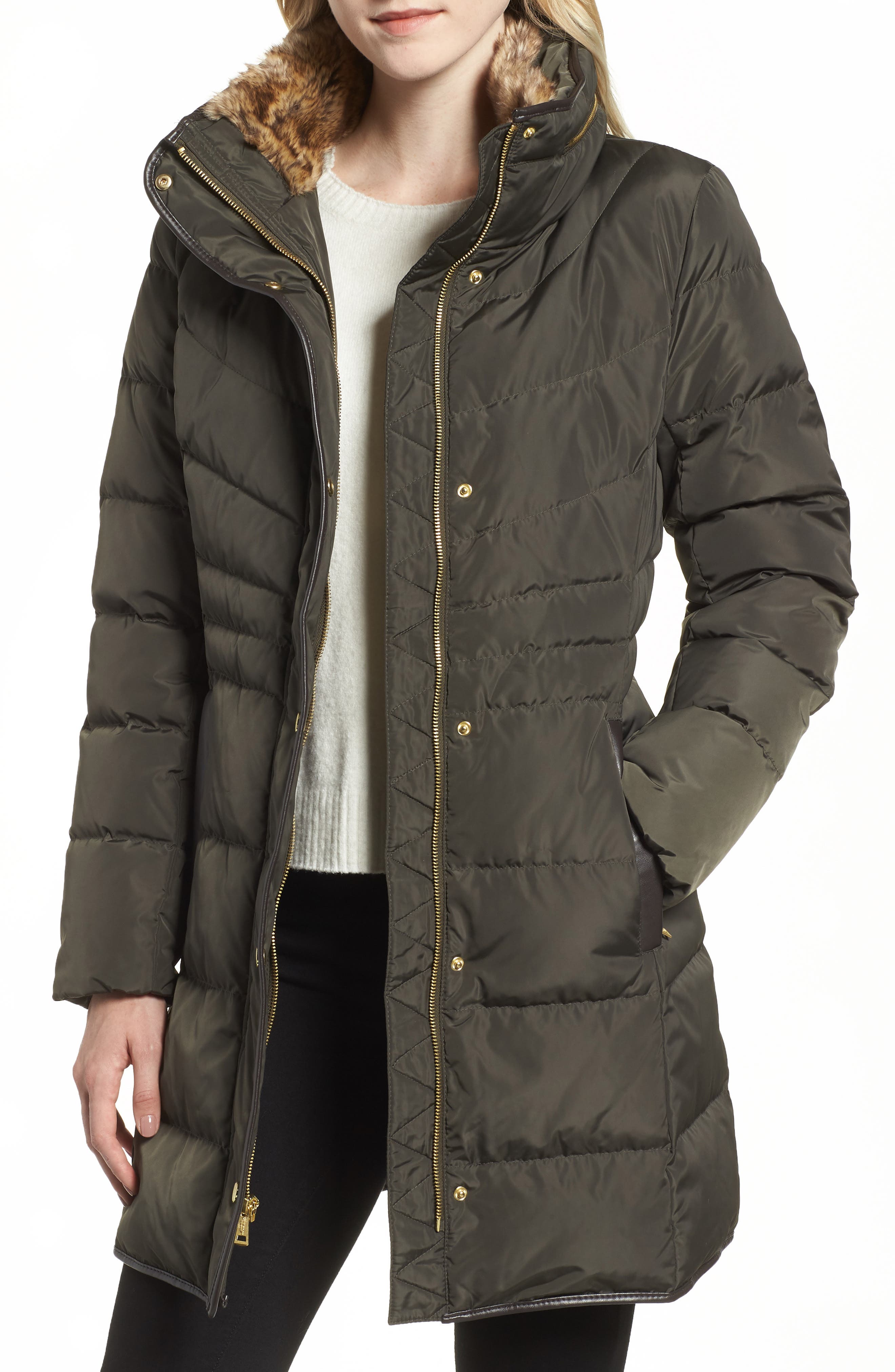 Cole Haan Quilted Down & Feather Fill Jacket with Faux Fur Trim