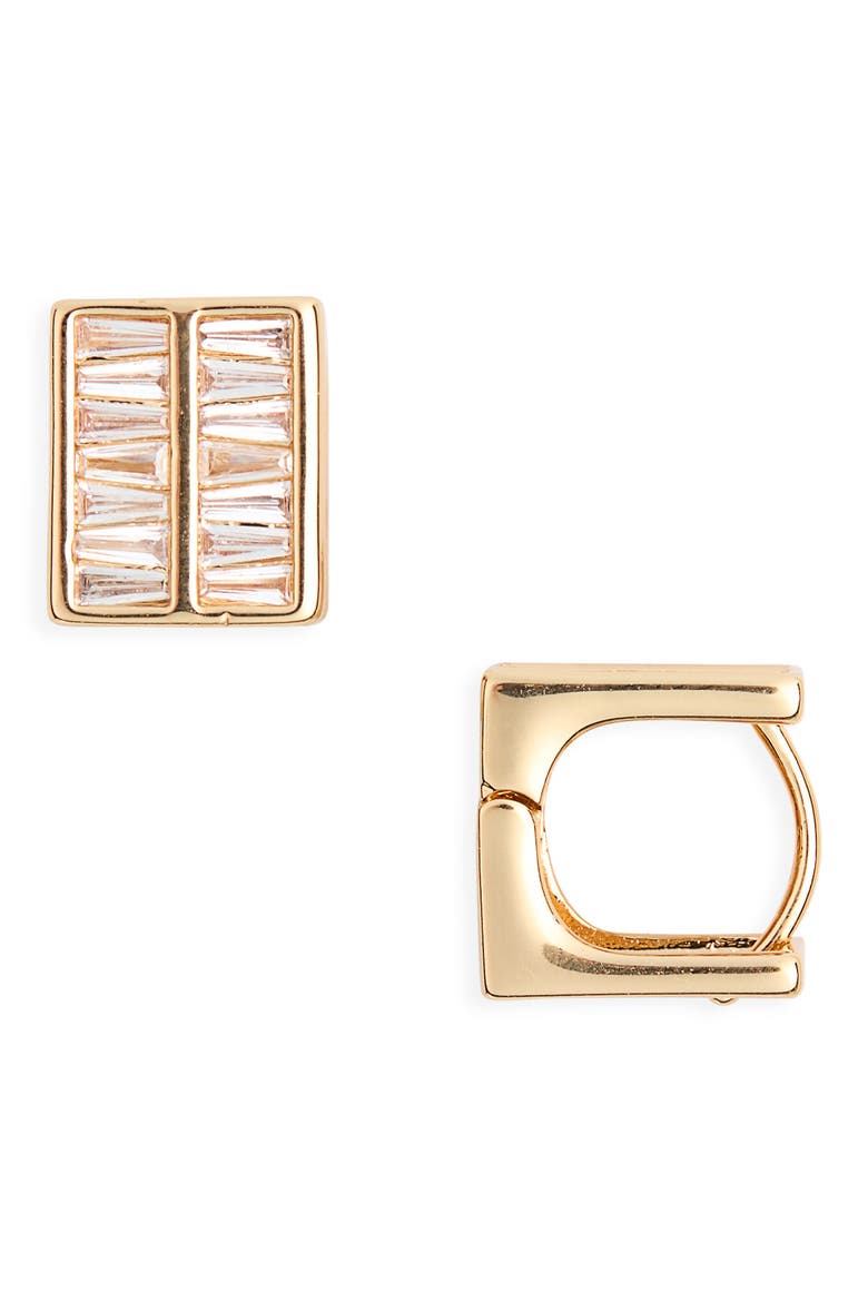 Cubic Zirconia Square Huggie Hoop Earrings, Main, color, CLEAR- GOLD