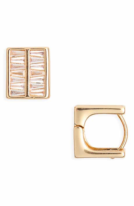 Cubic Zirconia Square Huggie Hoop Earrings