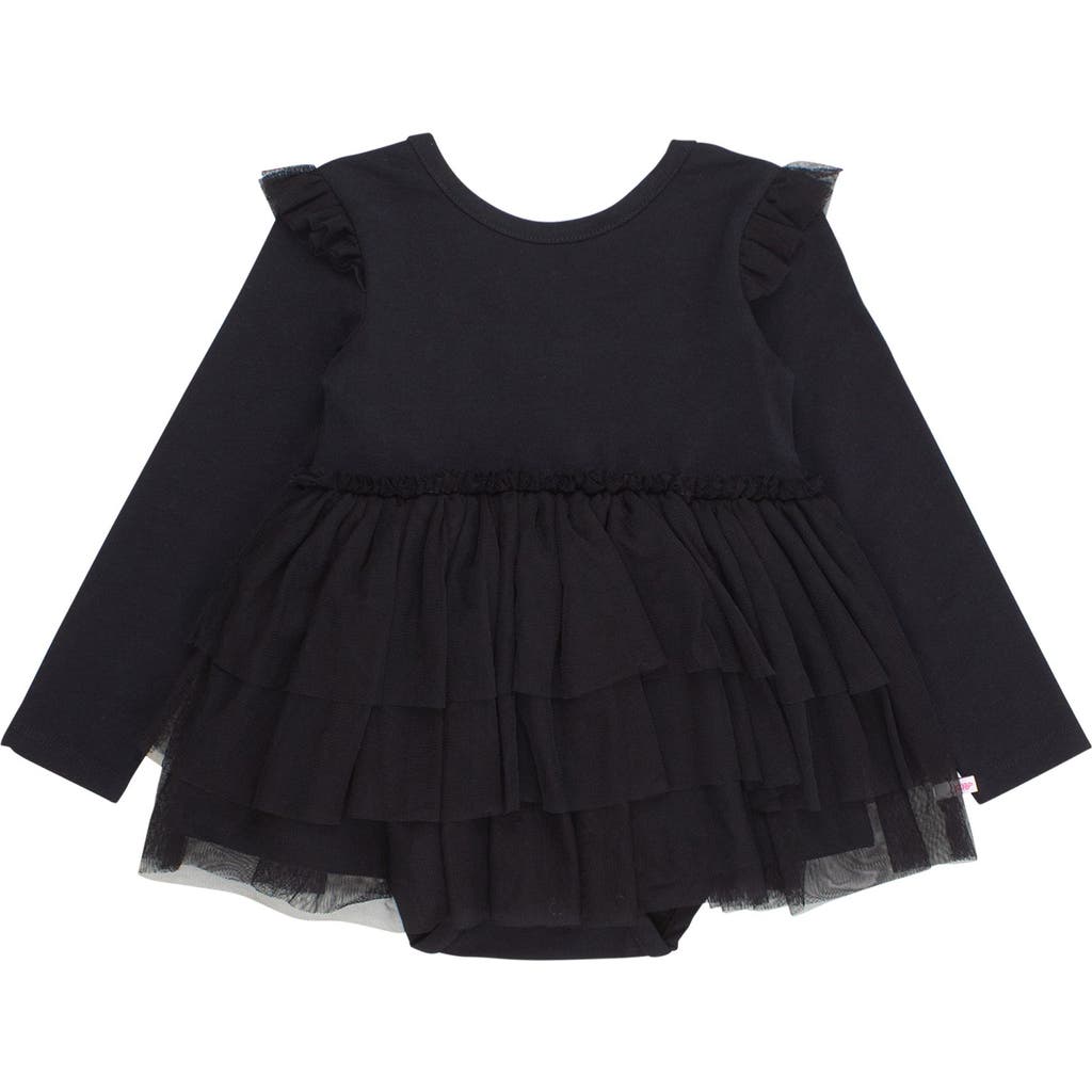 Rufflebutts Baby Girls Flutter Tulle Long Sleeve Twirl Romper In Black