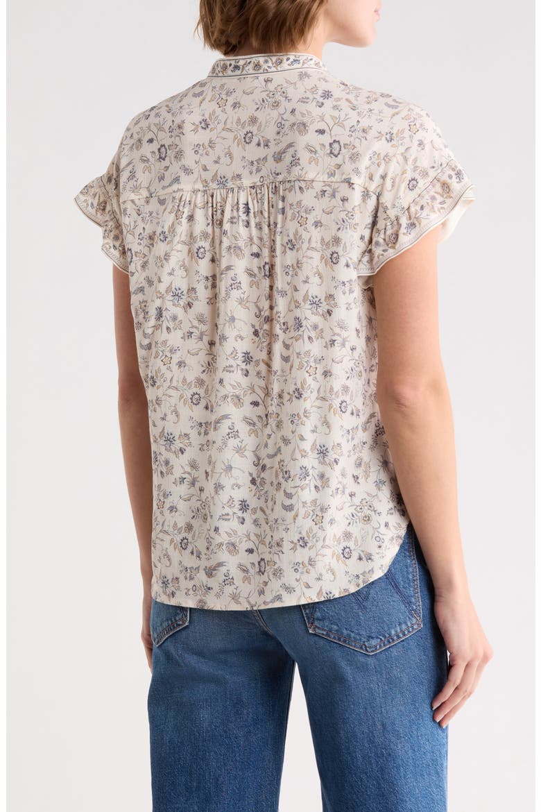 Flutter Sleeve Top, Alternate, color, ECRU/ DUSTY TEAL AZALEA