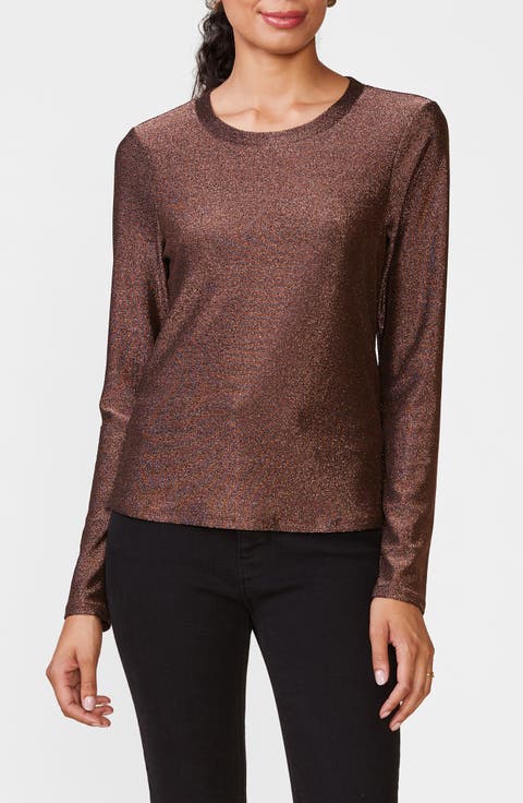 Glitter Fitted Crewneck Long Sleeve Top