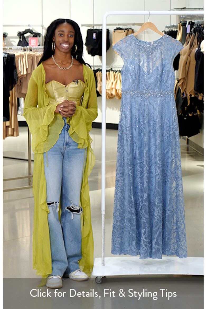 Women’s Lace Embellished Cap Sleeve Formal Gown video