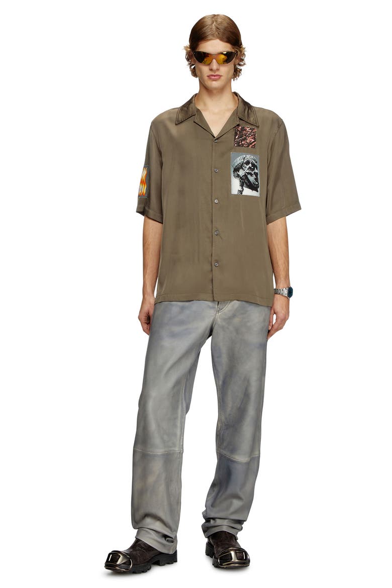 S-Daxhe Appliqué Satin Camp Shirt, Alternate, color, LEAF GREEN