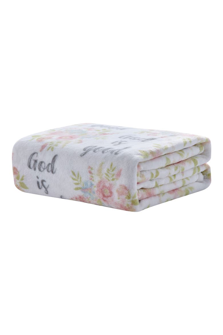 God is Good Floral Plush Throw Blanket, Main, color, WHITE MULTI