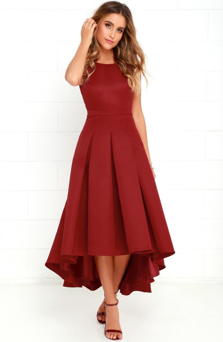 Lulus Cutout Back Tea Length High/Low Dress, Alternate, color, 