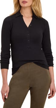NIC+ZOE Perfect Rib Knit Long Sleeve Polo