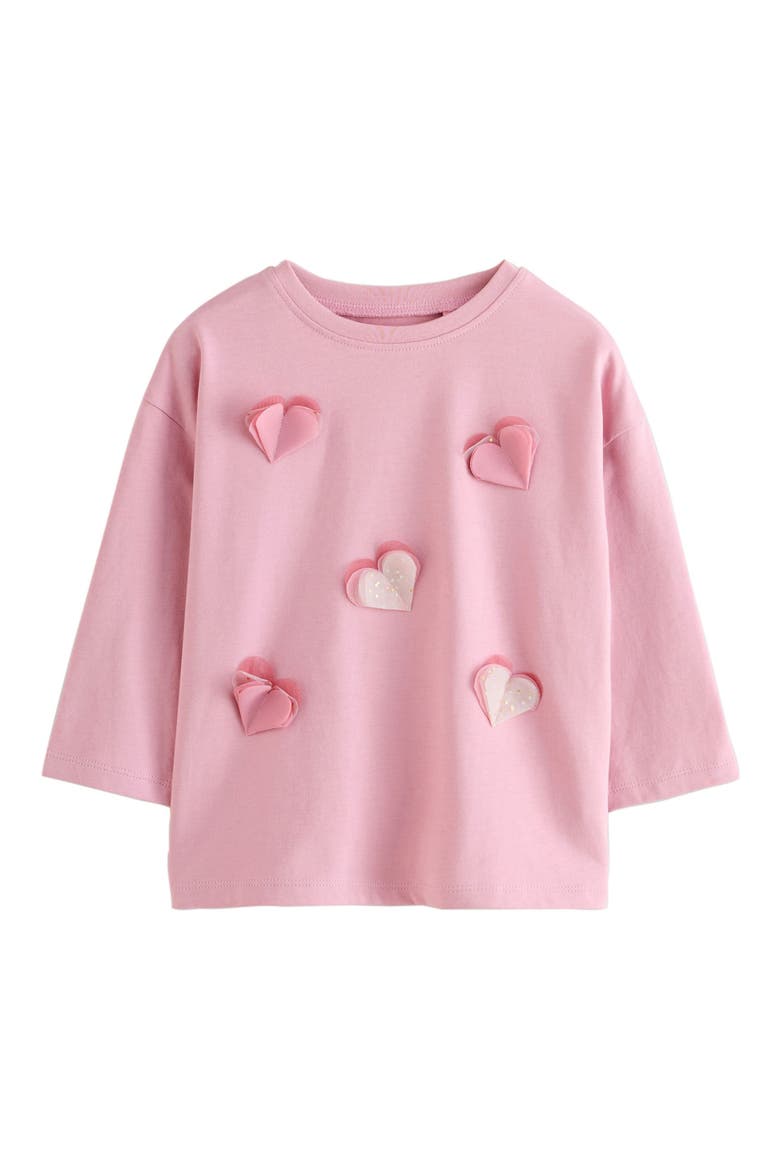 Kids' Sparkle Heart Appliqué Long Sleeve Cotton Graphic T-Shirt, Main, color, PINK