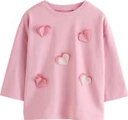 NEXT Kids' Sparkle Heart Appliqué Long Sleeve Cotton Graphic T-Shirt