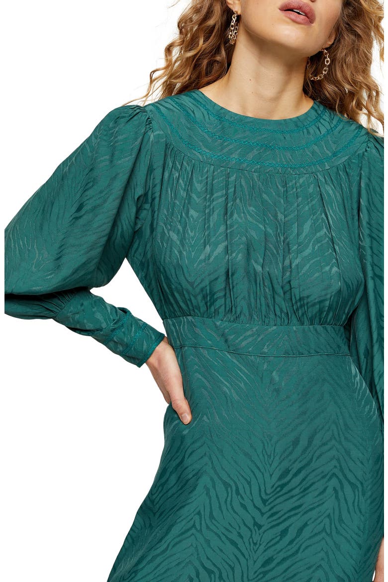 Fallen Long Sleeve Jacquard Midi Dress, Alternate, color, GREEN