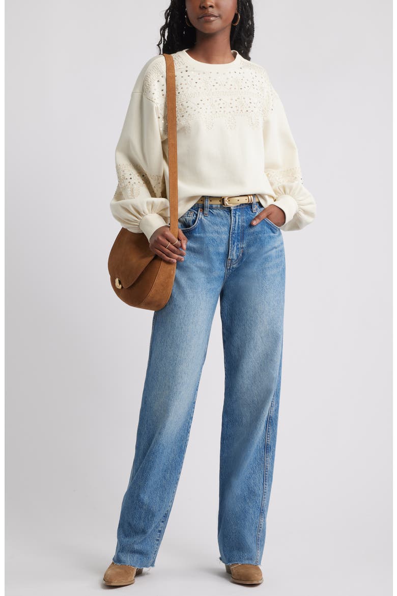Sequin Embroidered Sweatshirt, Alternate, color, IVORY DOVE