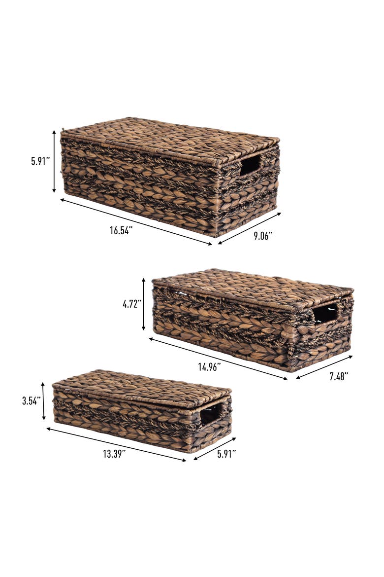 Sandrine Classic Farmhouse Hand-Woven Hyacinth Storage Baskets with Handles and Lids, Alternate, color, Brown
