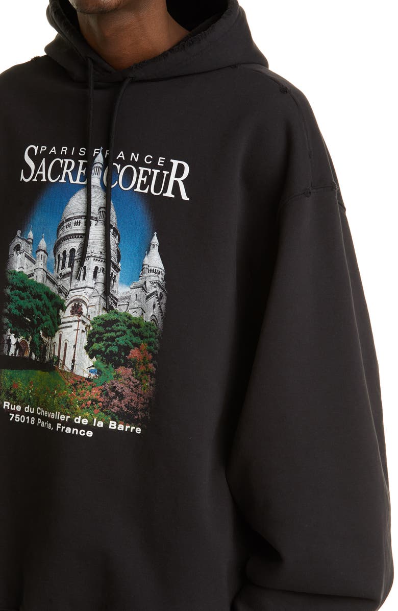 Balenciaga Paris Print Oversize Cotton Hoodie, Alternate, color, 