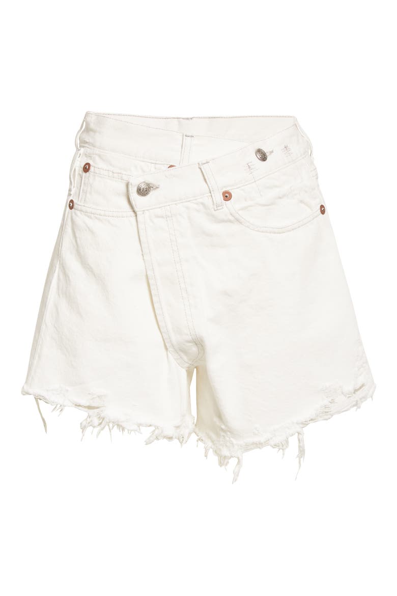 Shredded Crossover Denim Shorts, Alternate, color, NICO WHITE