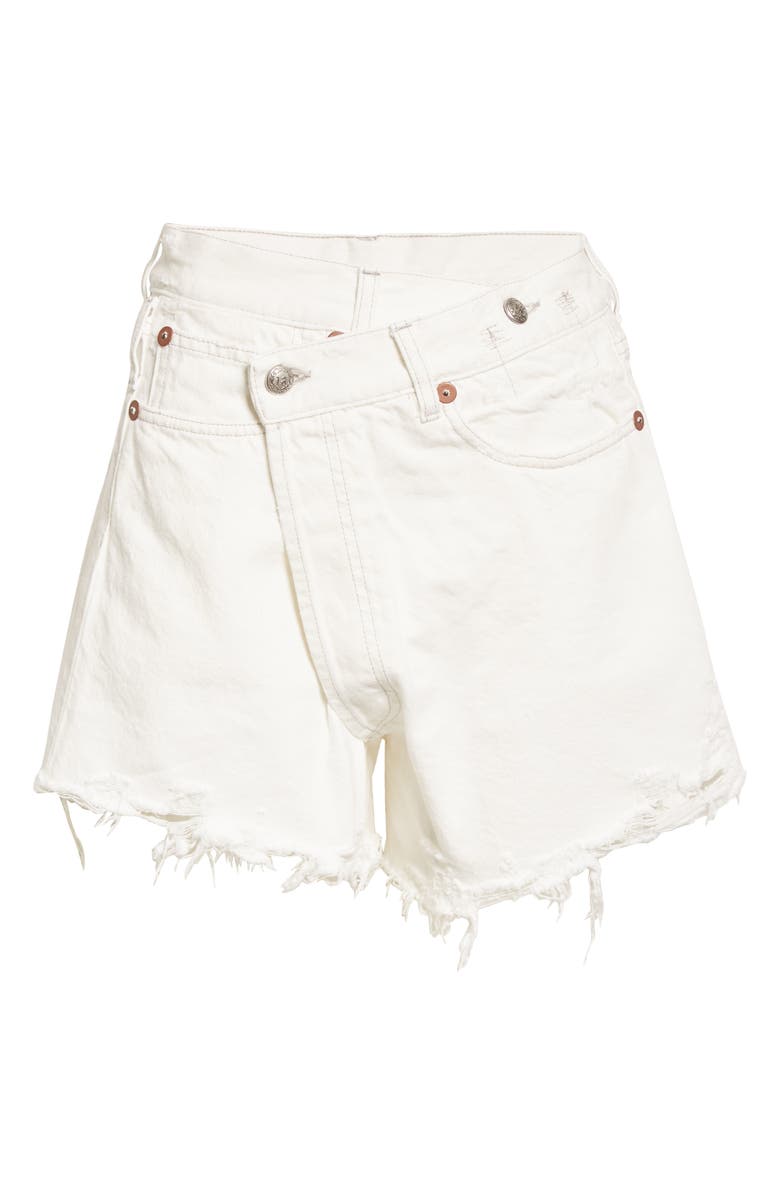 R13 Shredded Crossover Denim Shorts, Alternate, color, Nico White