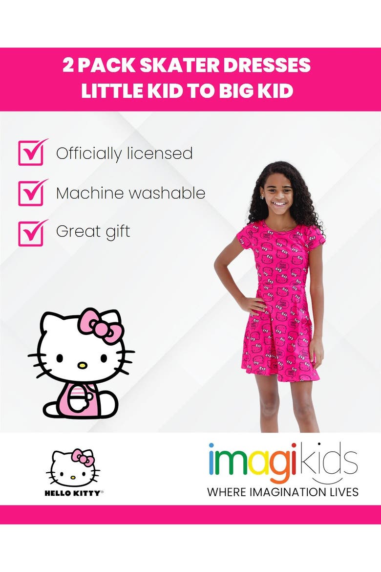 2-Pack Short Sleeve Skater Dresses, Alternate, color, Fuchsia Pink Kitty