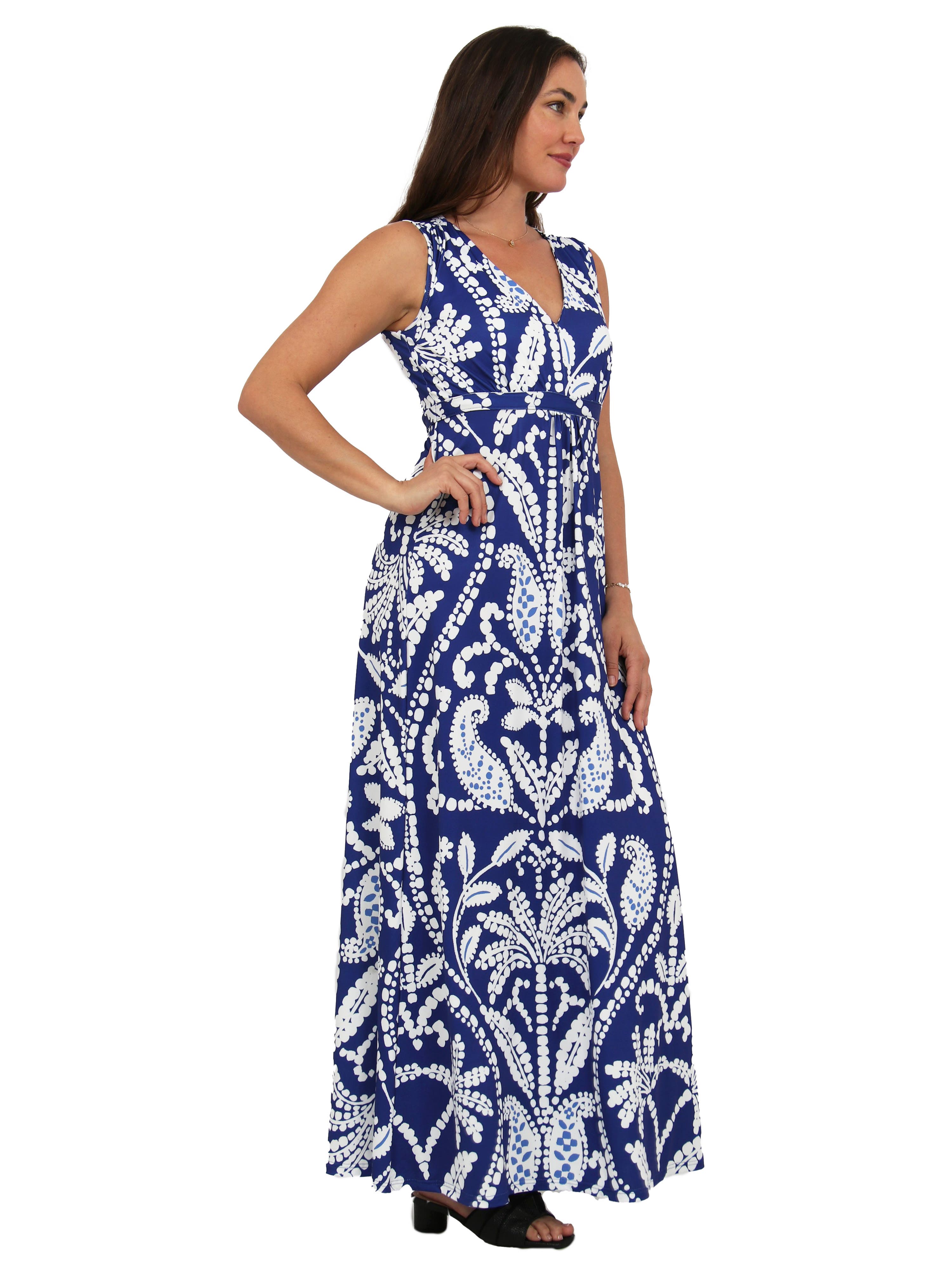 Womens Essential Abstract Print V-Neck Sleeveless Tie Back Empire Waist Maxi Dress - image 2