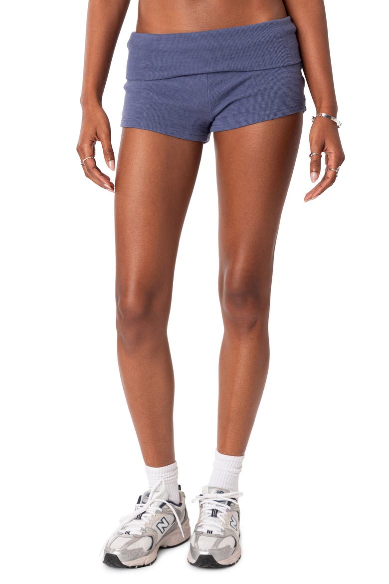 Lizzy Foldover Waffle Knit Shorts, Main, color, NAVY